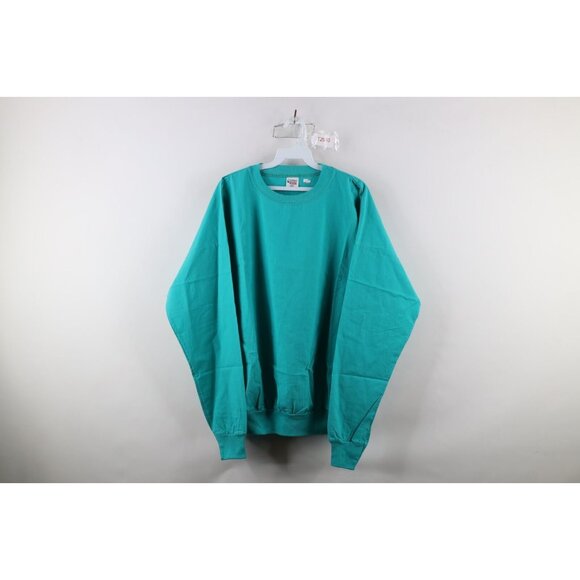 Vintage Other - Deadstock Vtg 90s Streetwear Mens XL Blank Pullover Long Sleeve T-Shirt Teal USA